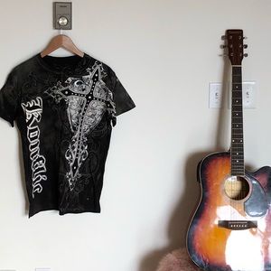 Konflic T-shirt 100% cotton black with metallic